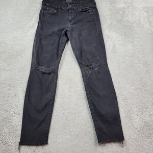 Mother The Looker Jeans‎ Womens 27 Black Guilty As Sin Distressed Ankle Fray